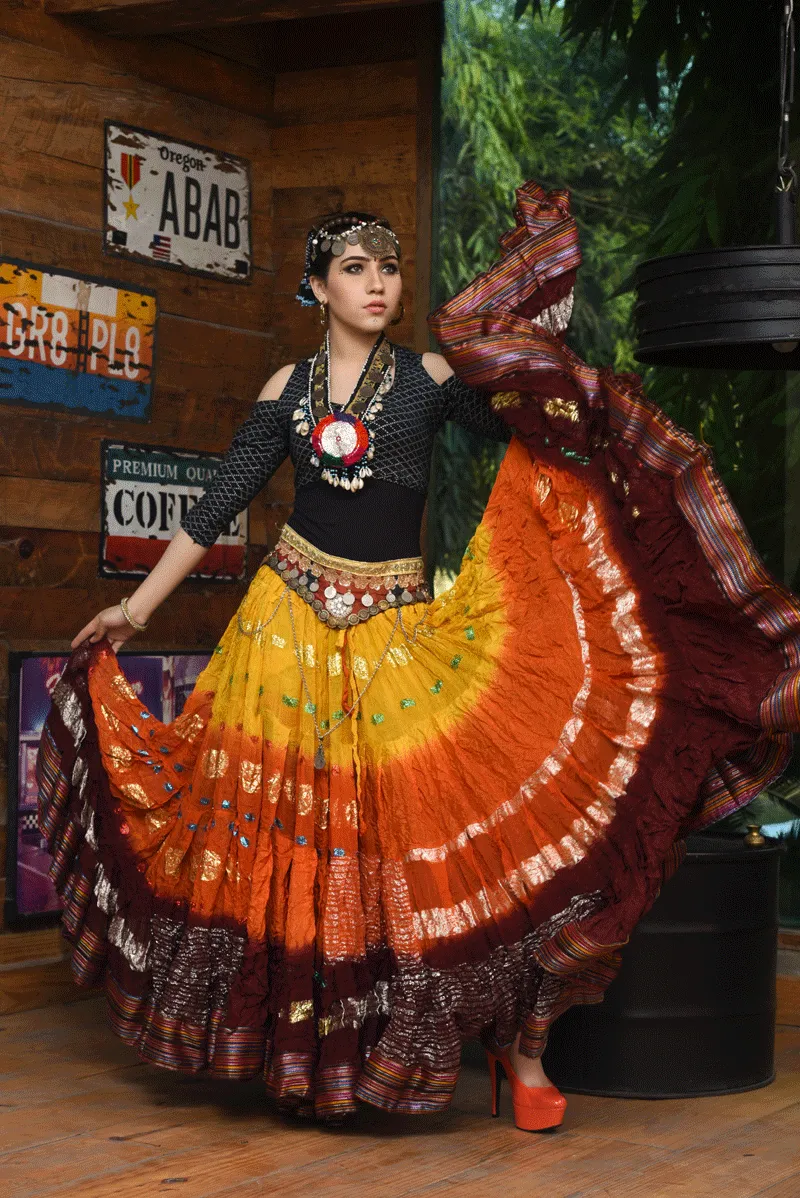 Senoritas skirt yellow orange burgundy with padma border WLS