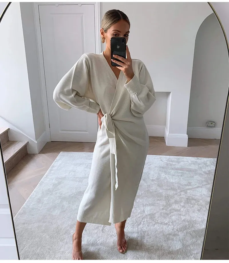 Simplee Casual V-Neck Knitted Home Style Fashion Tube Dress