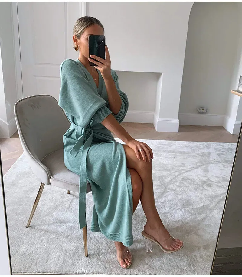 Simplee Casual V-Neck Knitted Home Style Fashion Tube Dress