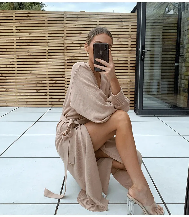 Simplee Casual V-Neck Knitted Home Style Fashion Tube Dress