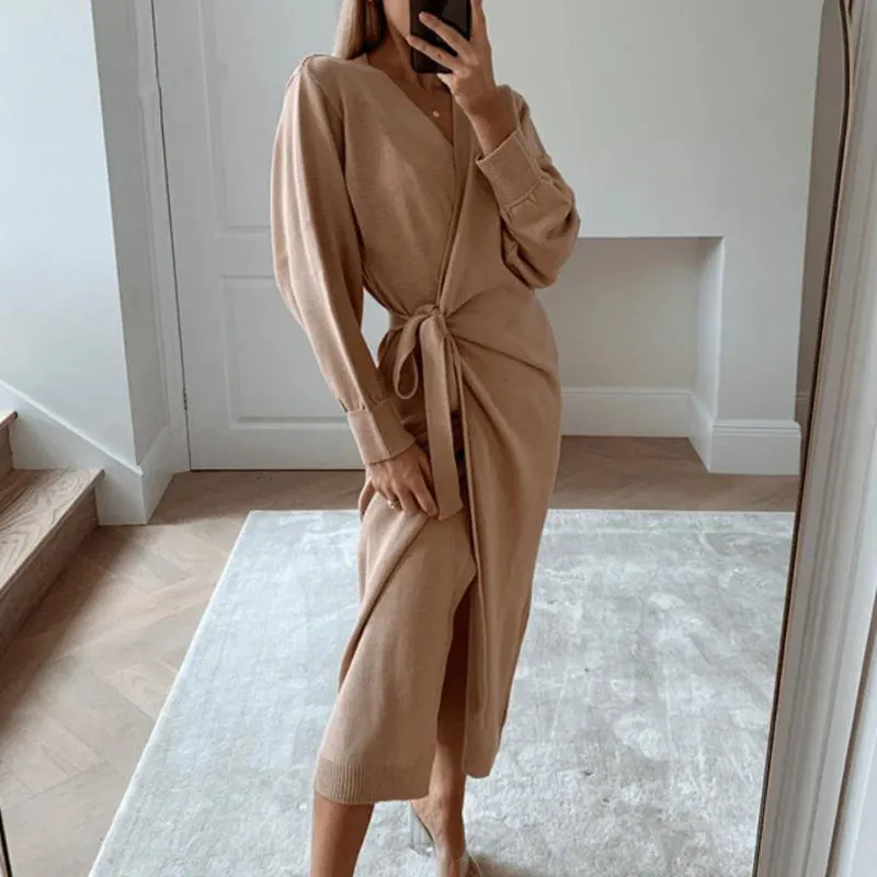 Simplee Casual V-Neck Knitted Home Style Fashion Tube Dress