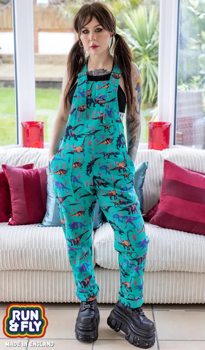 SIZE 3XS* Run And Fly Jade Adventure Dinosaur Stretch Twill Dungarees