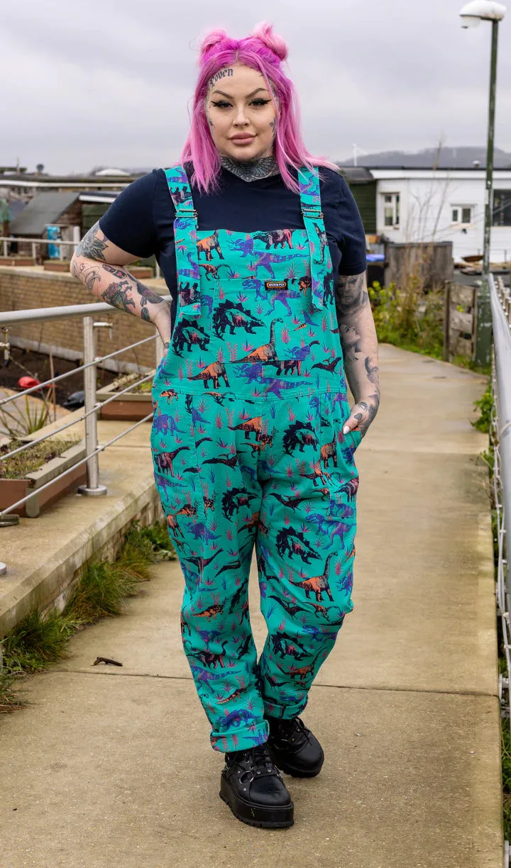 SIZE 3XS* Run And Fly Jade Adventure Dinosaur Stretch Twill Dungarees