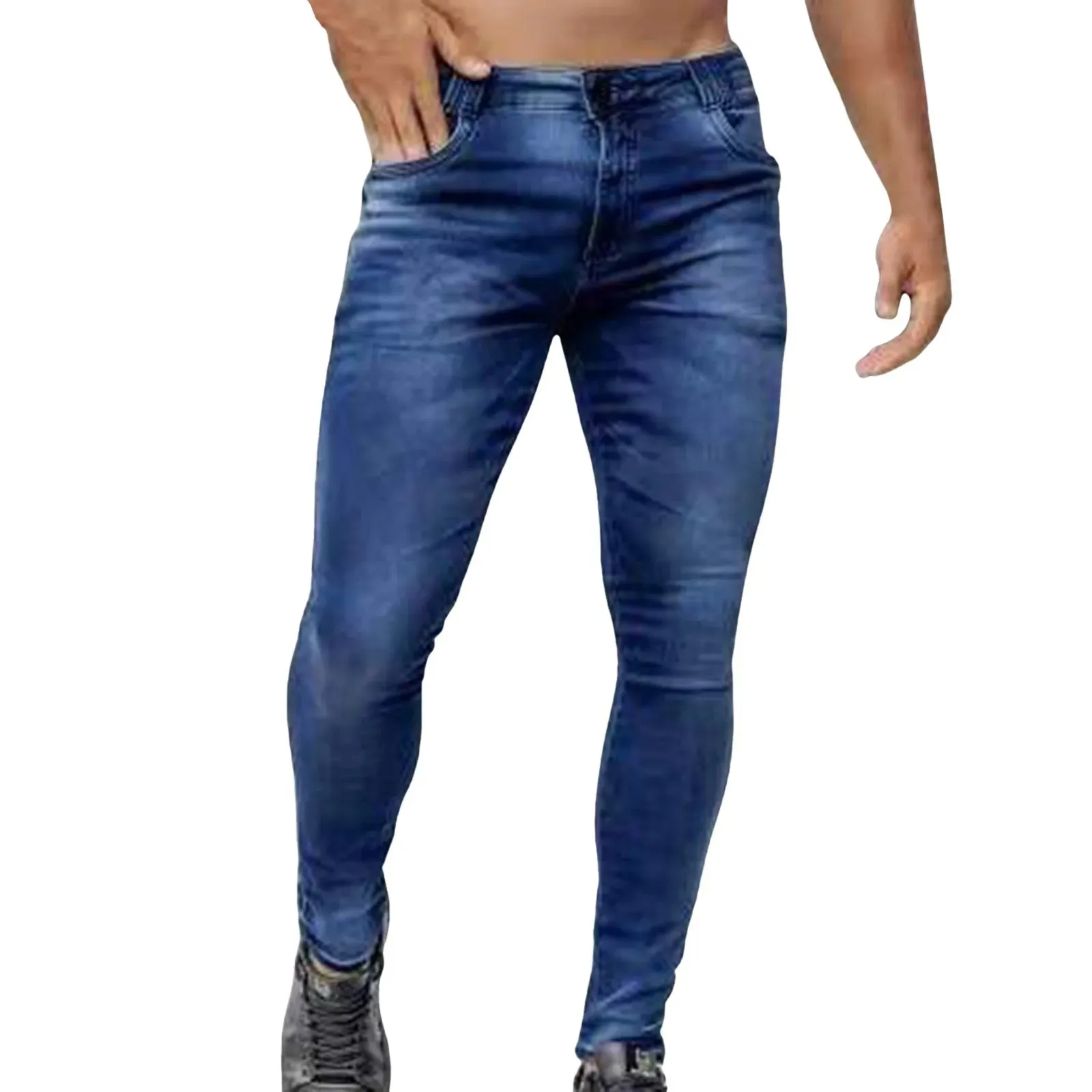 Skinny Stretch Denim Pants Male Slimming Jeans Button Low Waisted Soild Denim Trousers  Side Pockets Mens Jeans Ropa Hombre