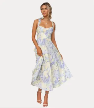 Slim Fit Waist V-neck Mid-length Dress