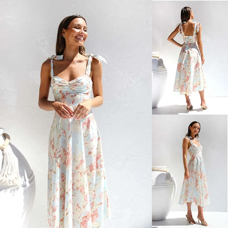 Slim Fit Waist V-neck Mid-length Dress