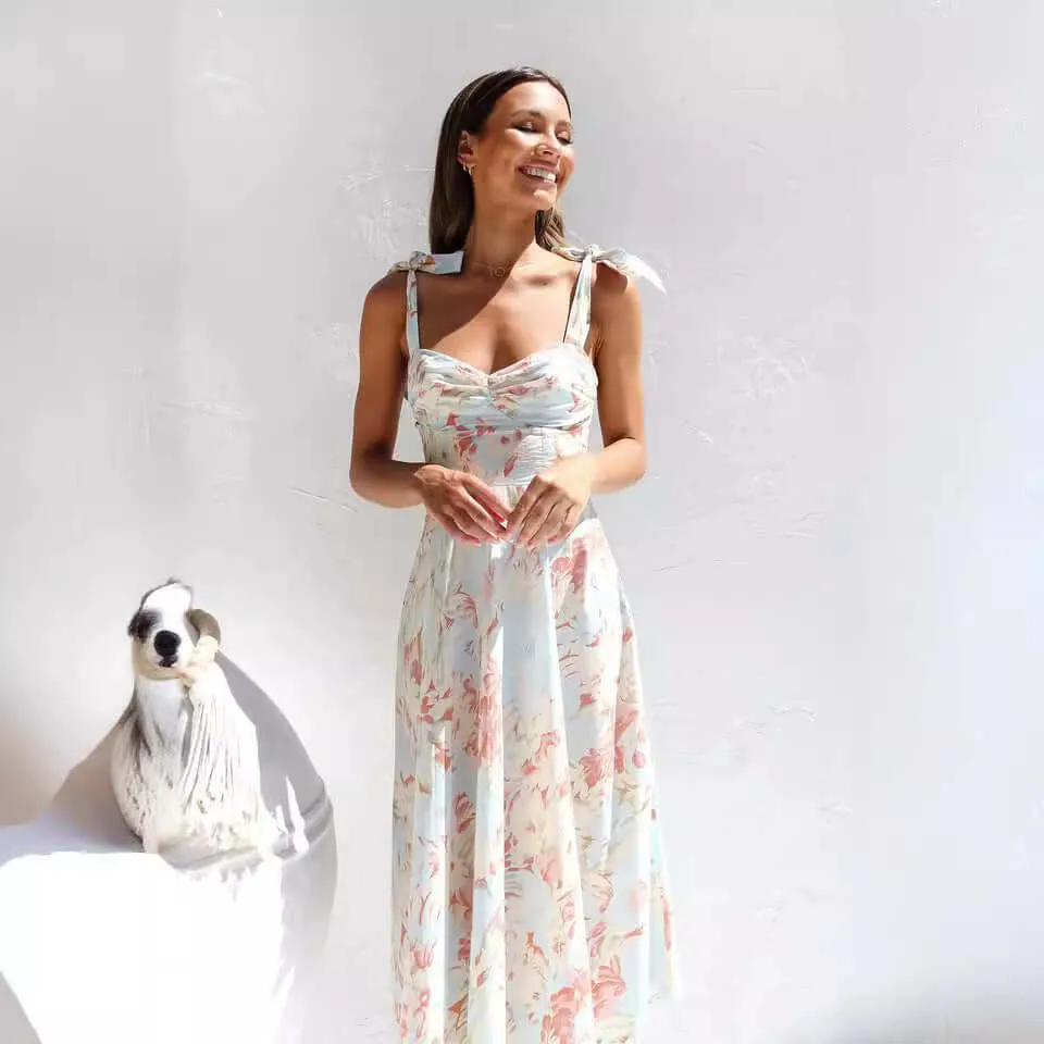 Slim Fit Waist V-neck Mid-length Dress