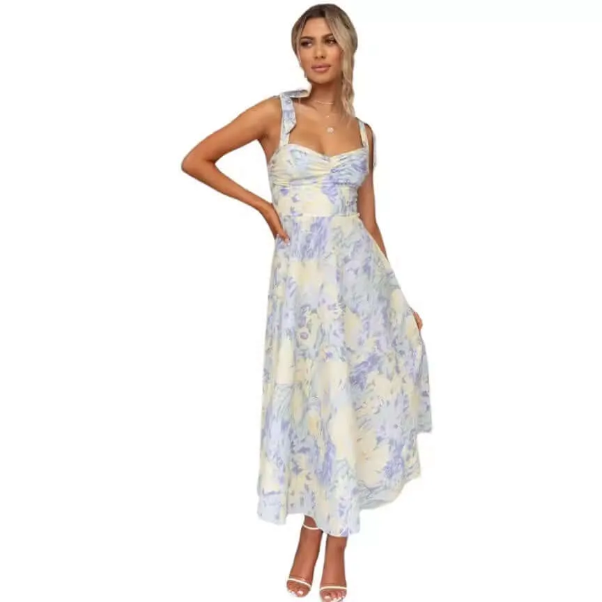 Slim Fit Waist V-neck Mid-length Dress