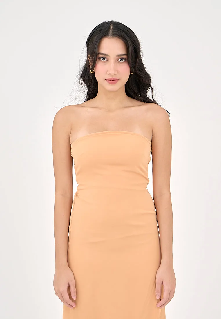 Solana Pastel Orange with Slit Tube Midi Dress