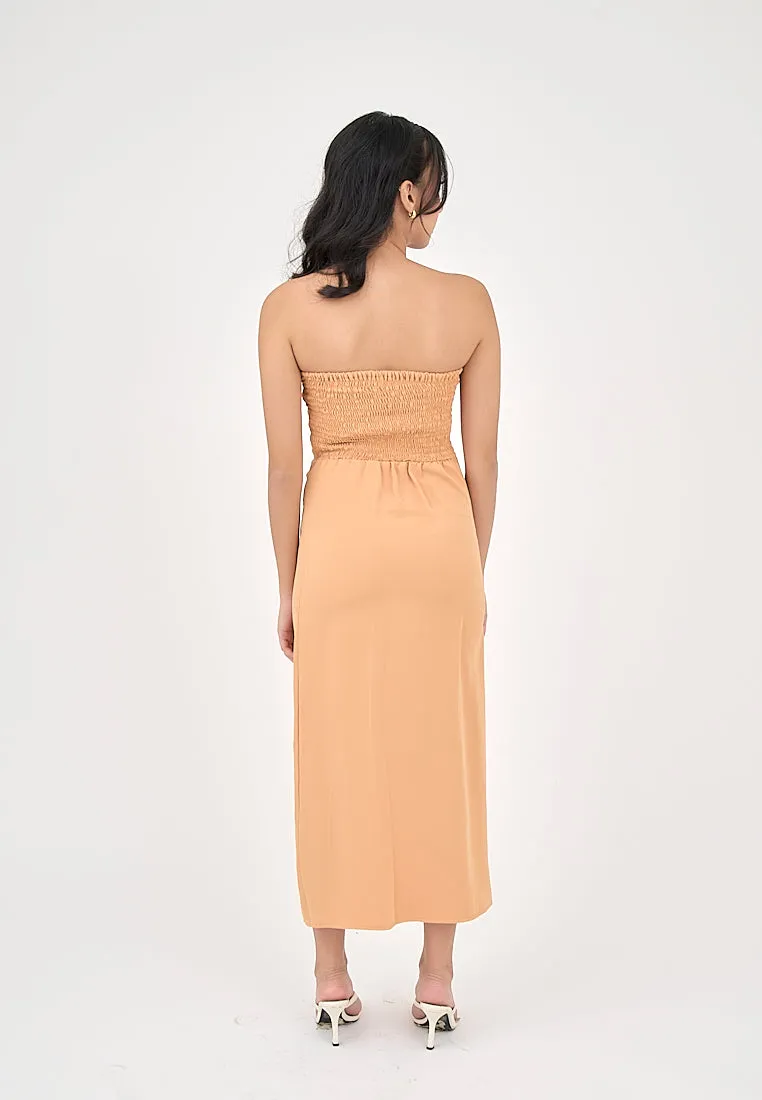 Solana Pastel Orange with Slit Tube Midi Dress