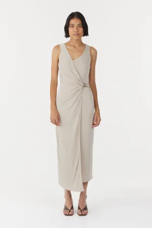 STIRLING TWIST CROSS OVER MIDI DRESS | OYSTER GREY