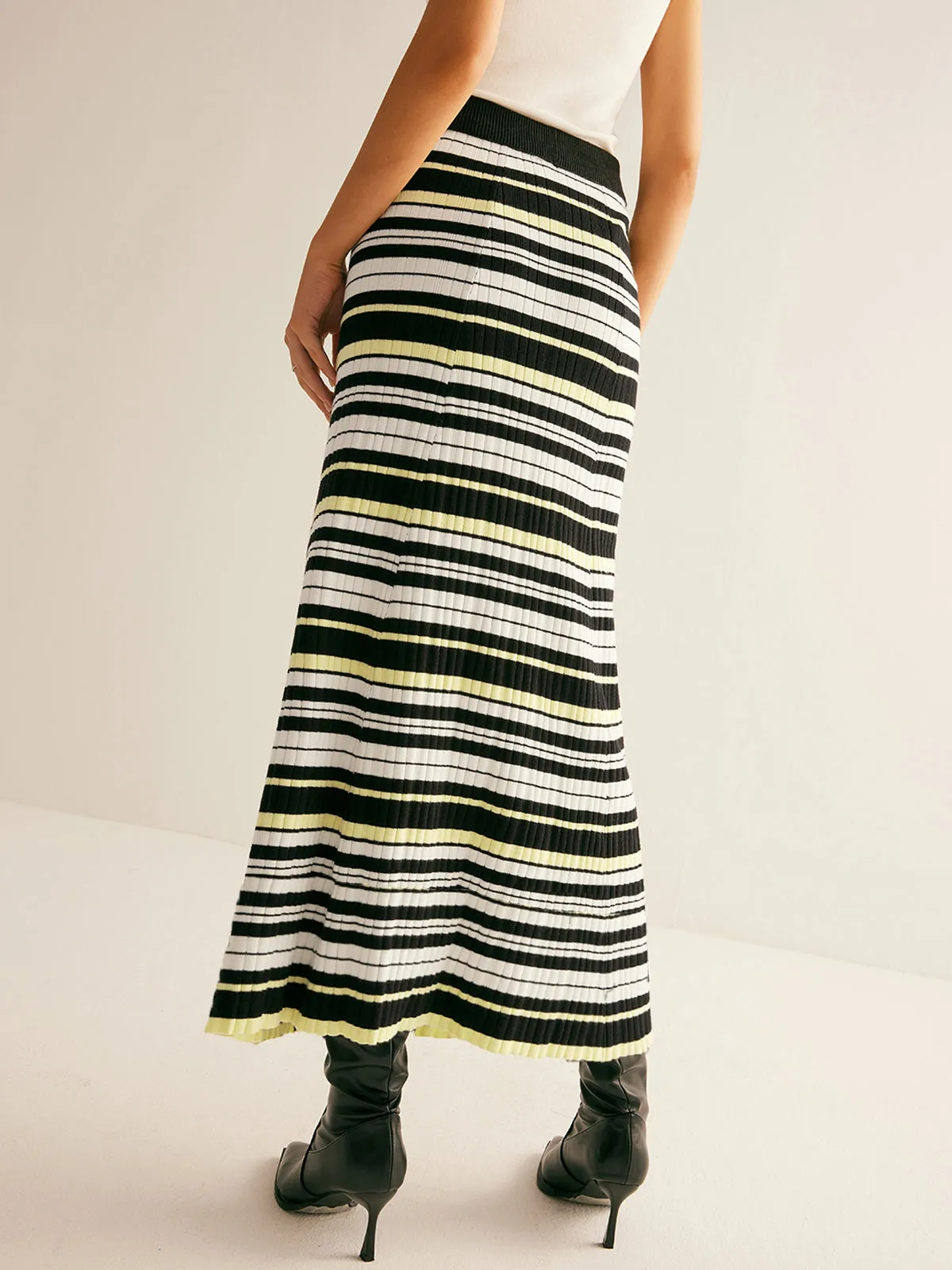 Striped Stretch Sweater Midi Skirt