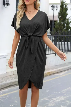 Stunncal Casual Solid Split Joint V Neck Straight Dresses(7 colors)