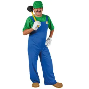 Super Plumber Adult Costume L. 1980s Video Game Fancy Dress