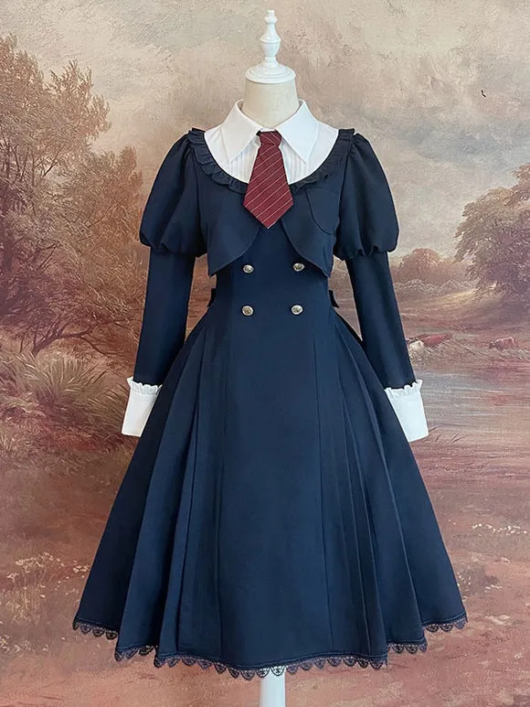 Sweet Lolita Dress Polyester Long Sleeves Ruffles Dress