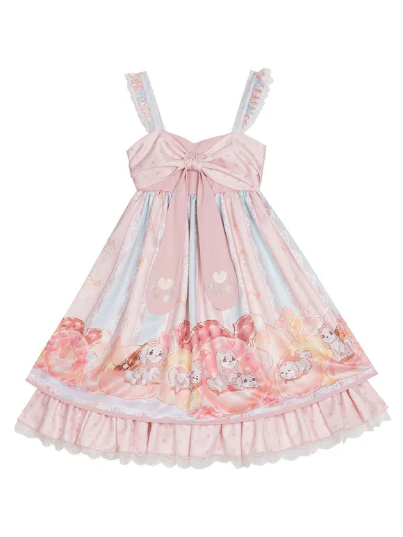 Sweet Lolita JSK Dress Pink Bowknots Sleeveless Daily Casual Lolilta Jumper Skirt