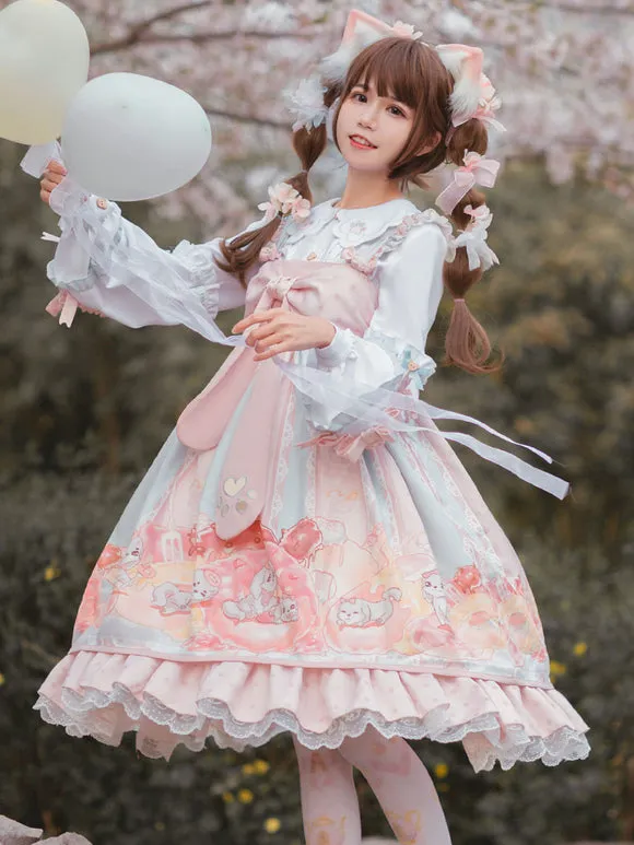 Sweet Lolita JSK Dress Pink Bowknots Sleeveless Daily Casual Lolilta Jumper Skirt
