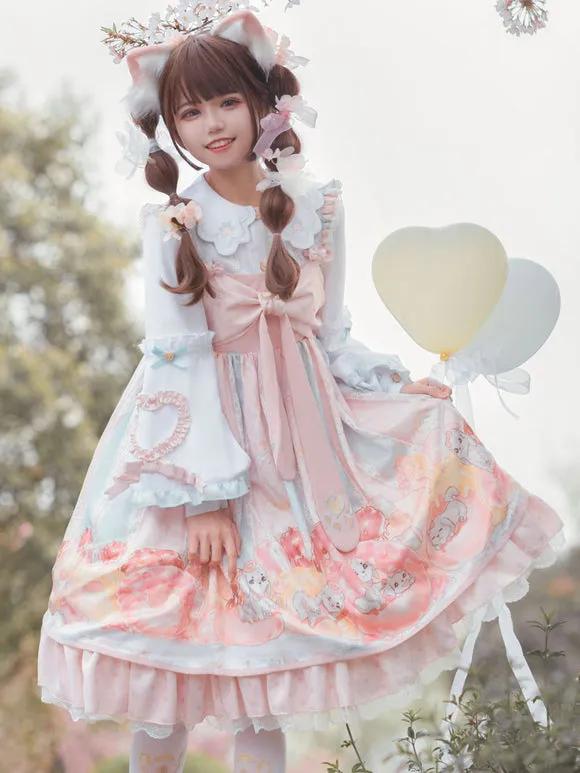 Sweet Lolita JSK Dress Pink Bowknots Sleeveless Daily Casual Lolilta Jumper Skirt