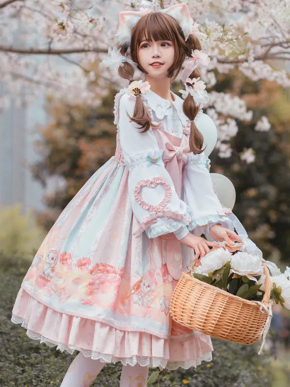 Sweet Lolita JSK Dress Pink Bowknots Sleeveless Daily Casual Lolilta Jumper Skirt