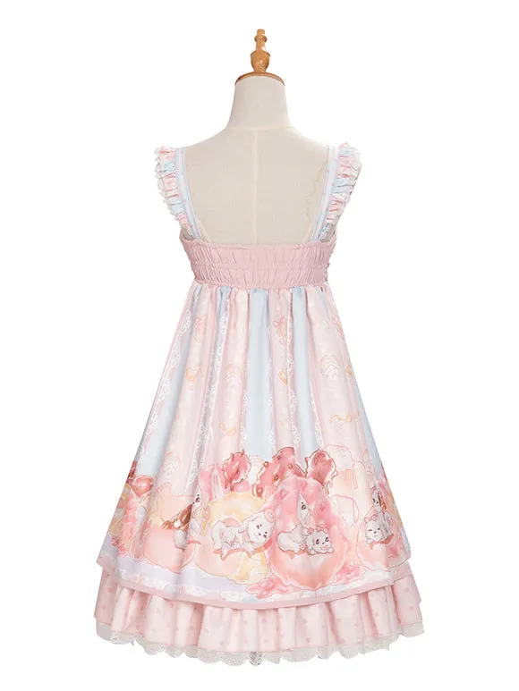 Sweet Lolita JSK Dress Pink Bowknots Sleeveless Daily Casual Lolilta Jumper Skirt