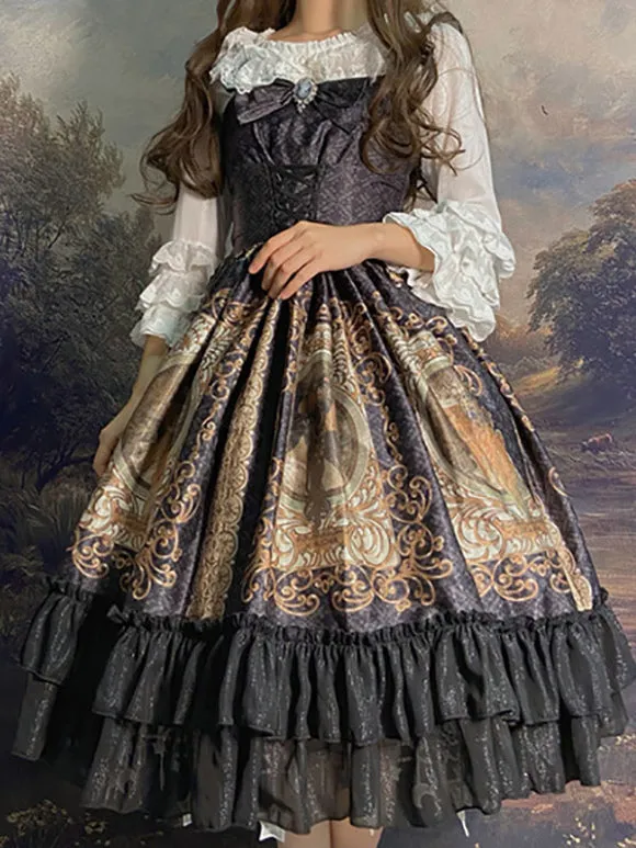 Sweet Lolita JSK Dress Polyester Sleeveless Ruffles Sweet Dress Lolita Jumper Dress