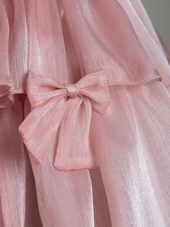 Sweet Lolita OP Dress Polyester Short Sleeves Ruffles Bows Pink Lolita One Piece Dress