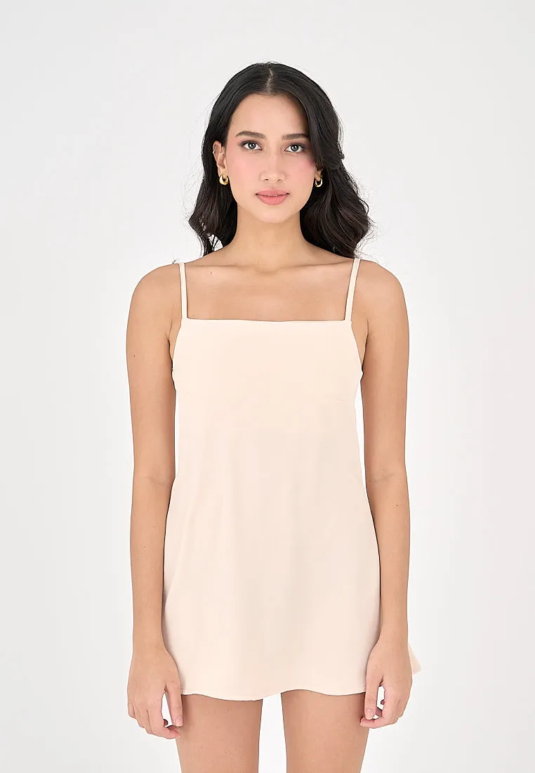 Taja Blush Pink Deep Square Neck Mini Dress