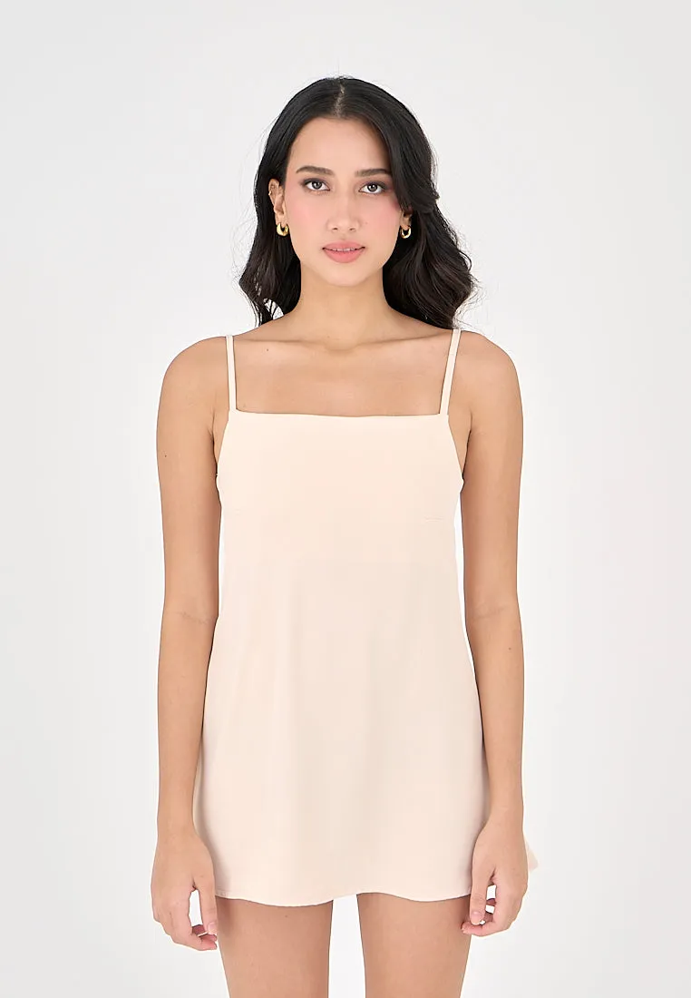 Taja Blush Pink Deep Square Neck Mini Dress