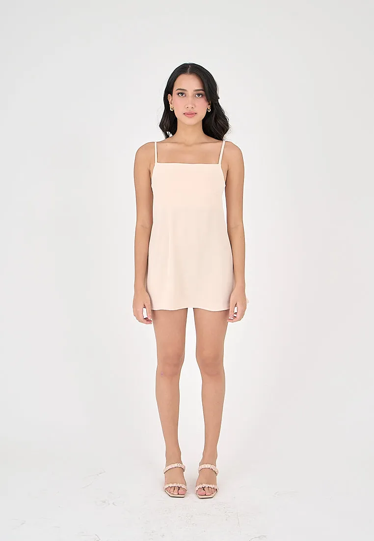 Taja Blush Pink Deep Square Neck Mini Dress