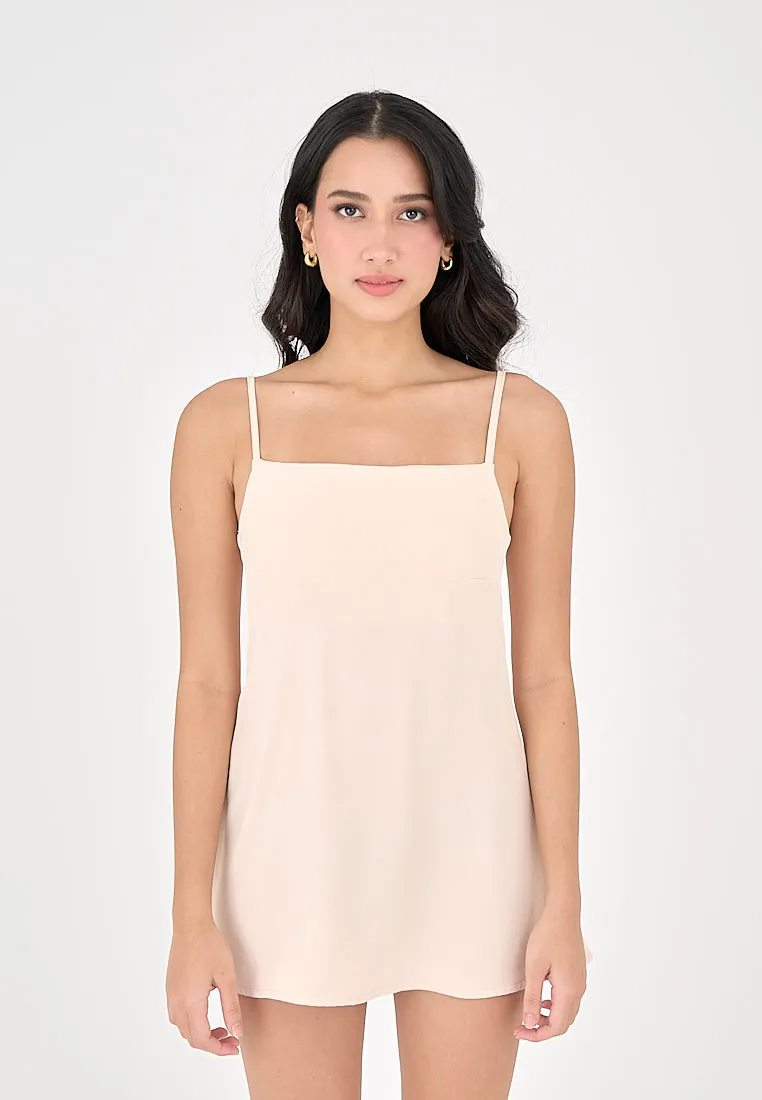 Taja Blush Pink Deep Square Neck Mini Dress
