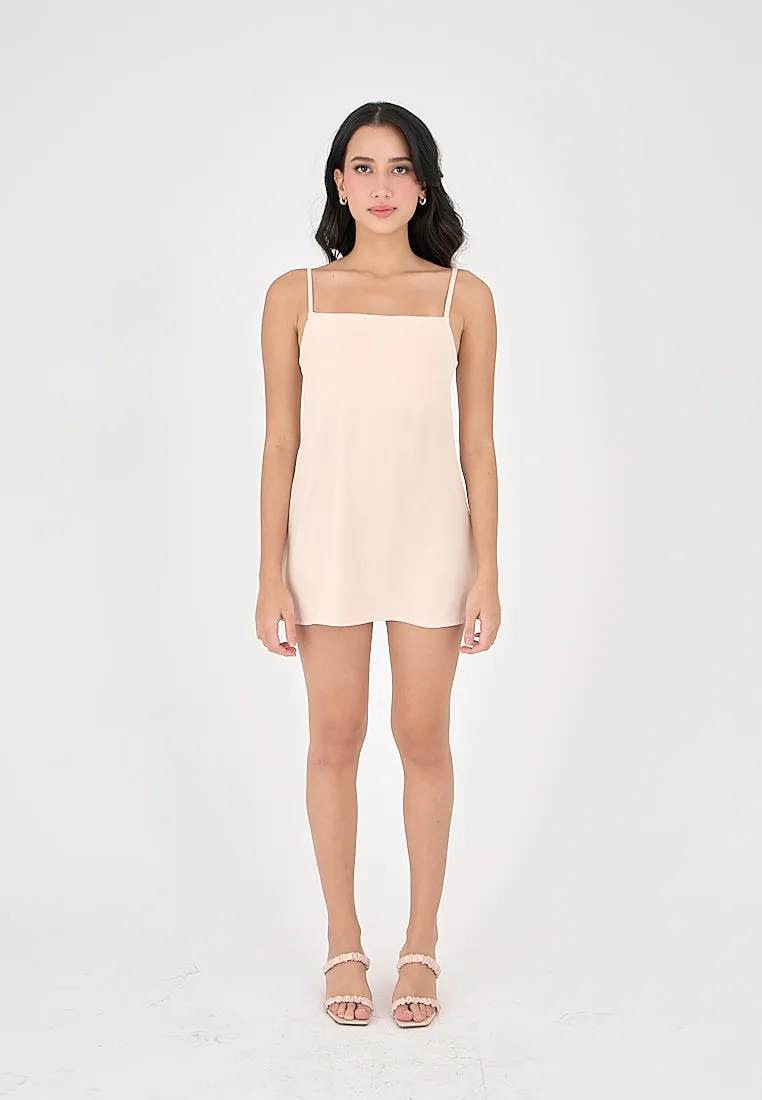Taja Blush Pink Deep Square Neck Mini Dress