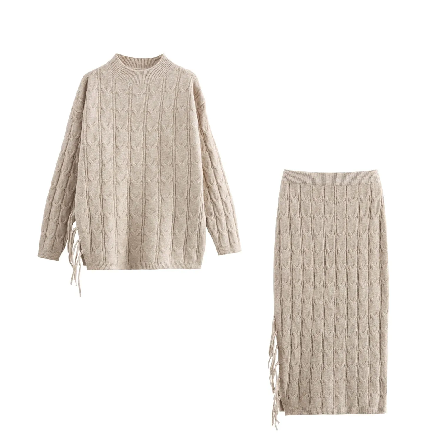 Tassel Knitted Sweater and Midi Skirt