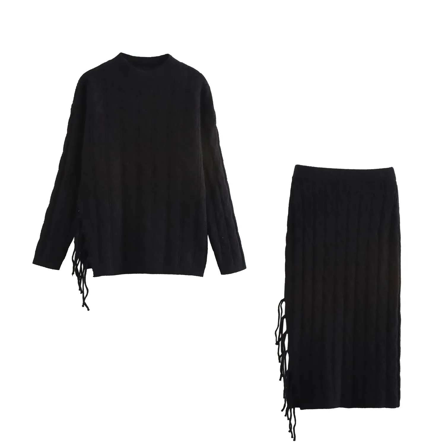 Tassel Knitted Sweater and Midi Skirt