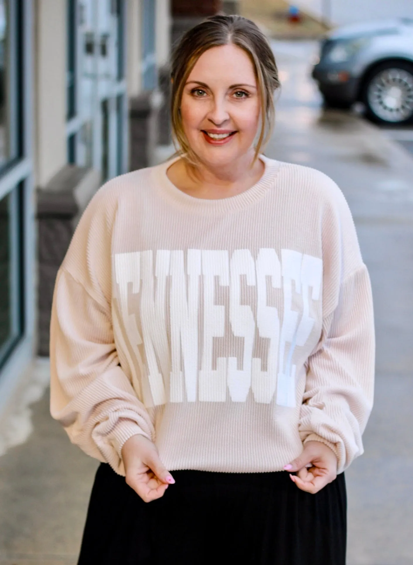 Tennessee Time Oversized Ribbed Pullover in Cream