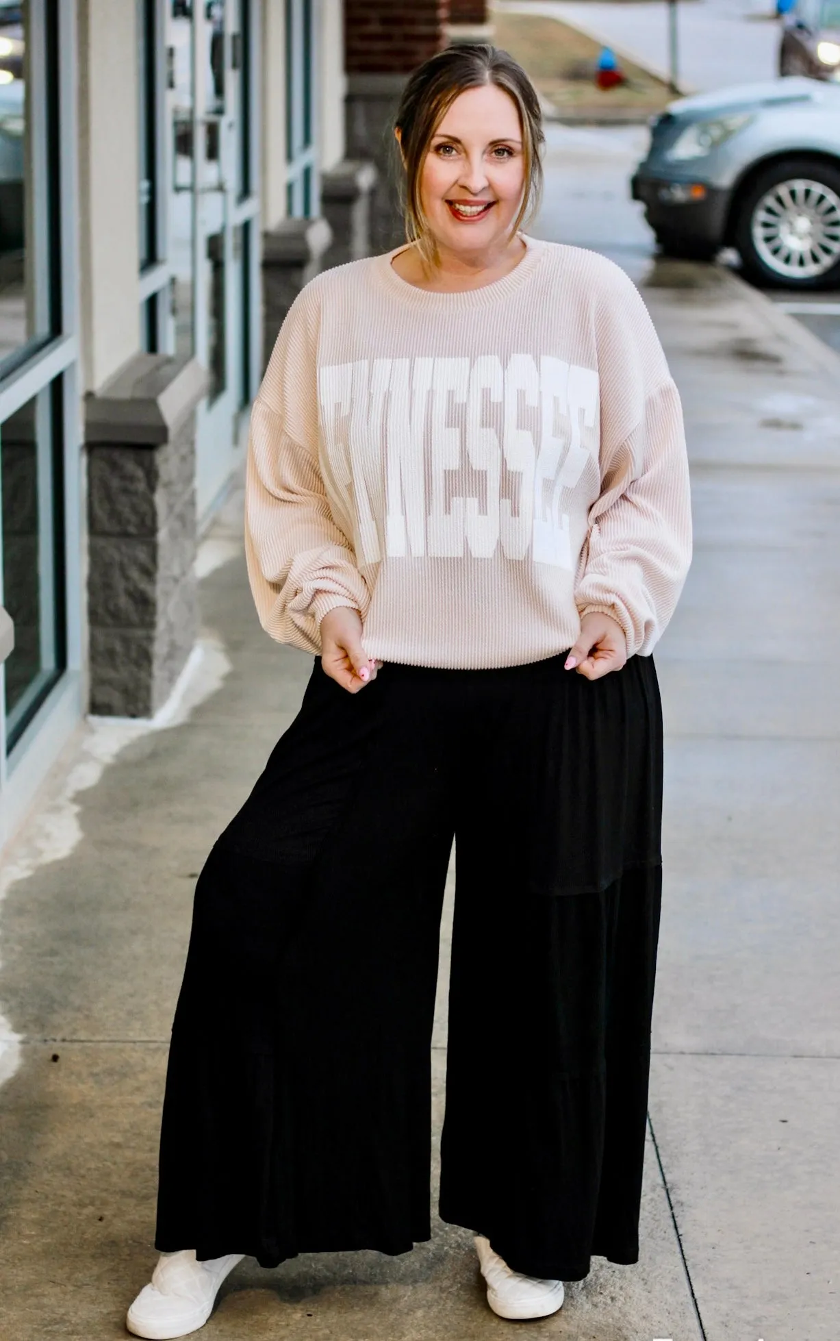 Tennessee Time Oversized Ribbed Pullover in Cream