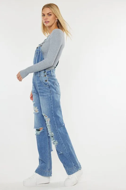 The Melissa Distressed Overall in Medium Wash by Kan Can