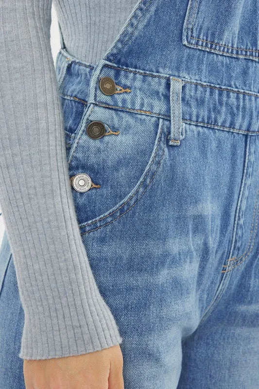 The Melissa Distressed Overall in Medium Wash by Kan Can