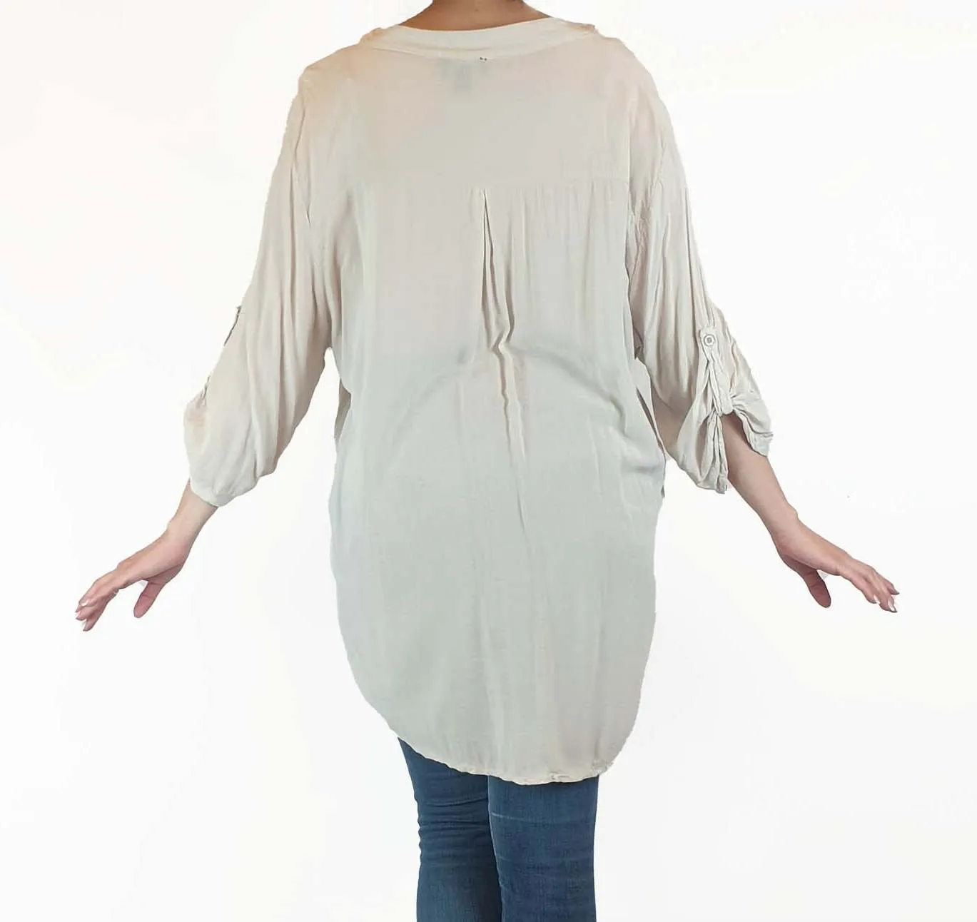Threadz Australia cream half sleeve shirt top with embroydered leaves size S (best fits 10)