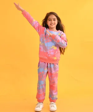 TIE DYE STAR FLEECE SWEATSHIRT JOGGER SET D - PINK