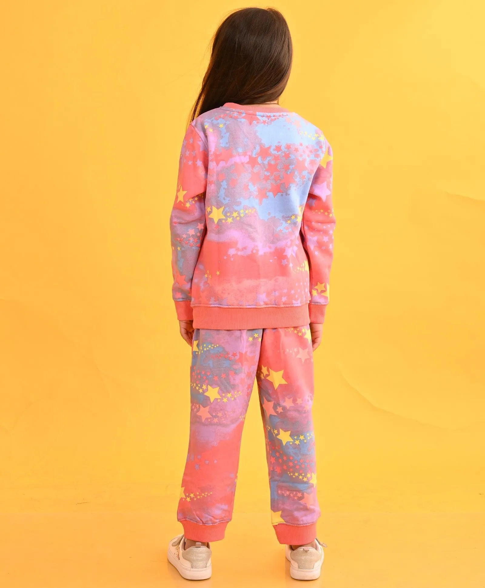 TIE DYE STAR FLEECE SWEATSHIRT JOGGER SET D - PINK