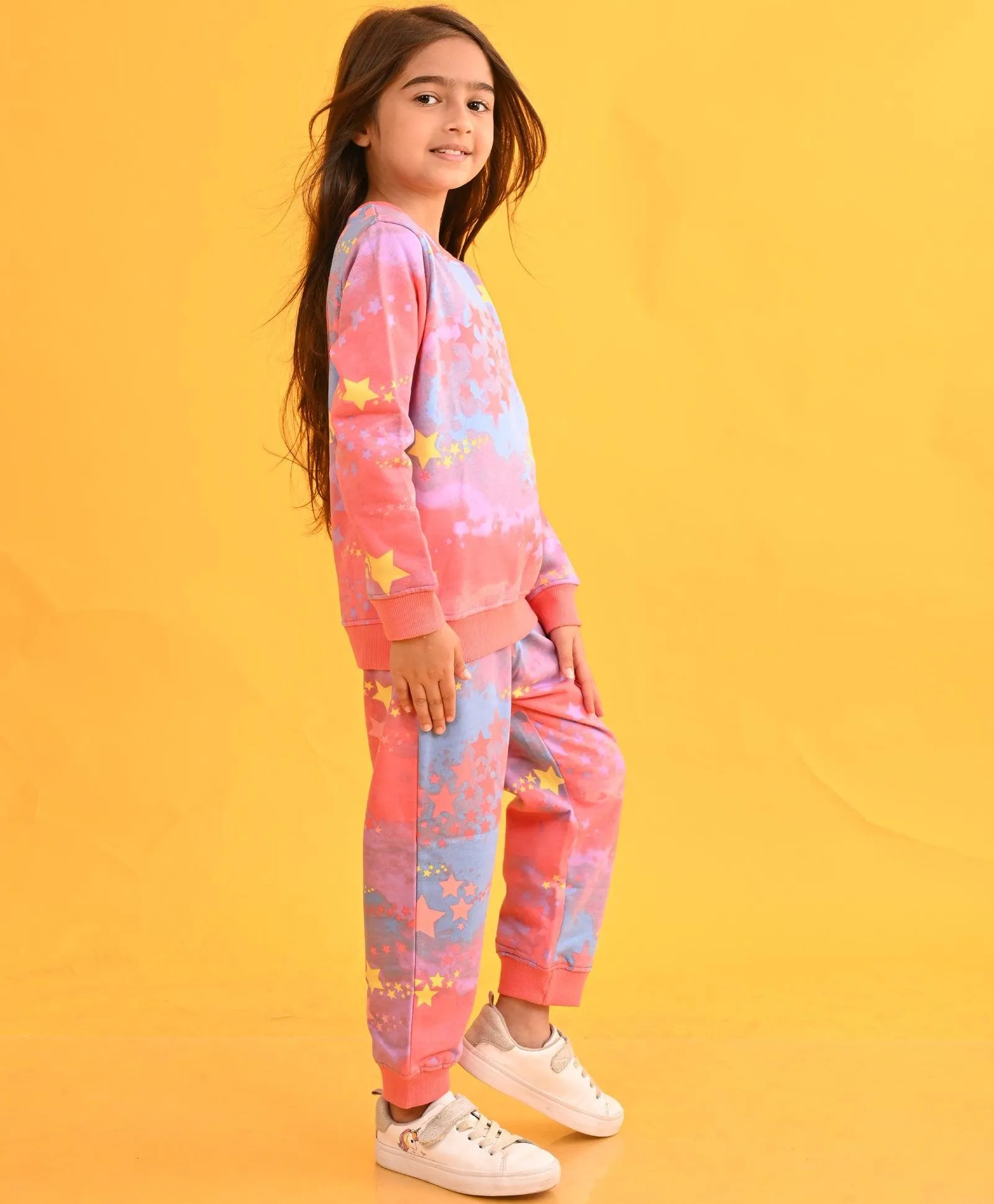 TIE DYE STAR FLEECE SWEATSHIRT JOGGER SET D - PINK