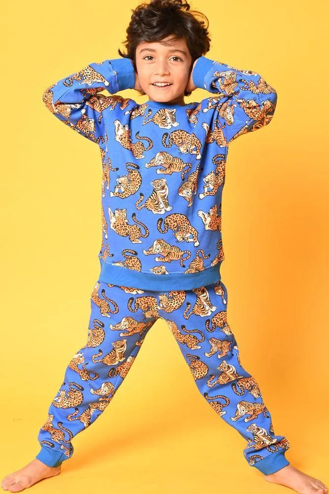 TIGER FLEECE BOYS SWEATSHIRT JOGGER SET - BLUE