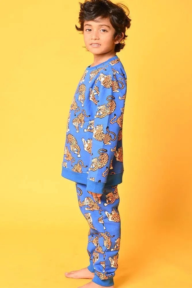 TIGER FLEECE BOYS SWEATSHIRT JOGGER SET - BLUE