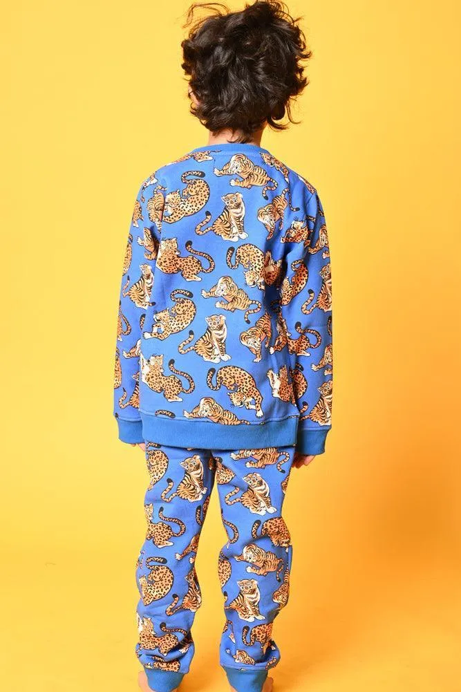 TIGER FLEECE BOYS SWEATSHIRT JOGGER SET - BLUE