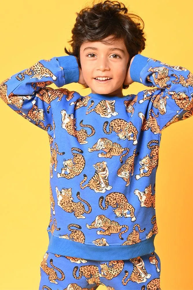 TIGER FLEECE BOYS SWEATSHIRT JOGGER SET - BLUE