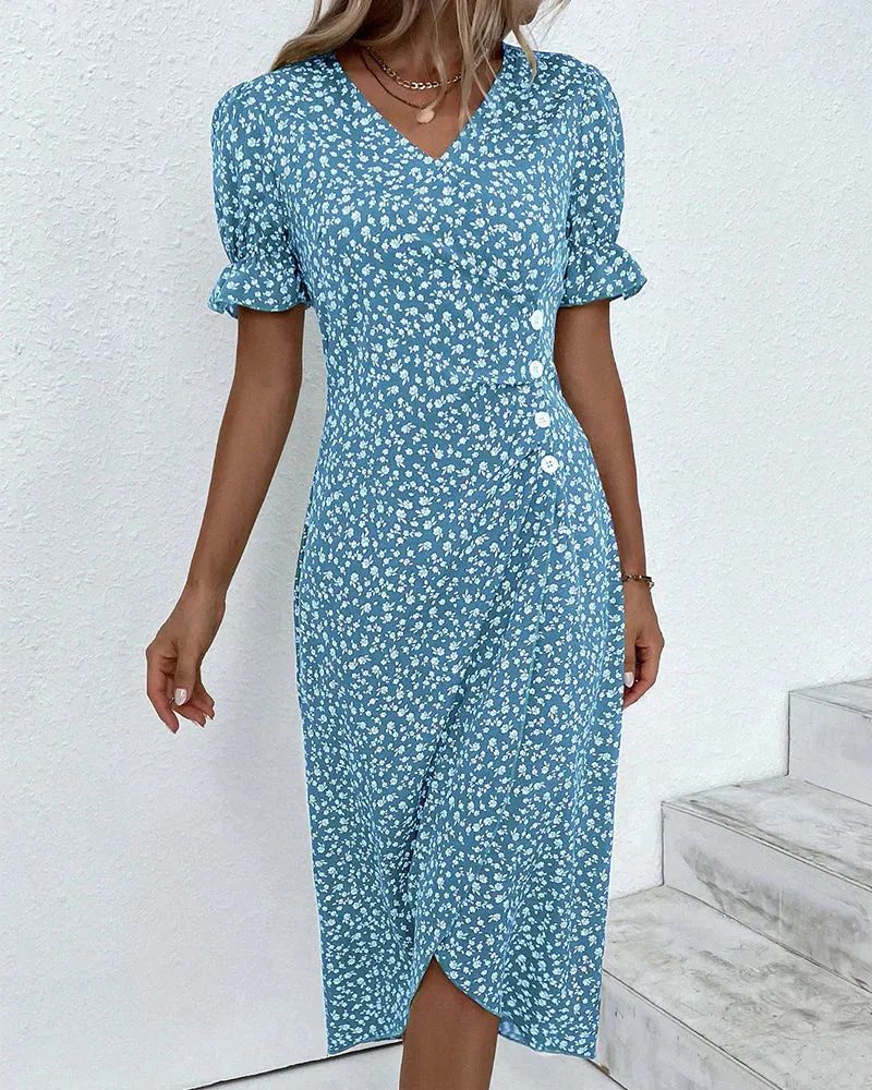 Tine - Short Sleeve Dress with Floral Print