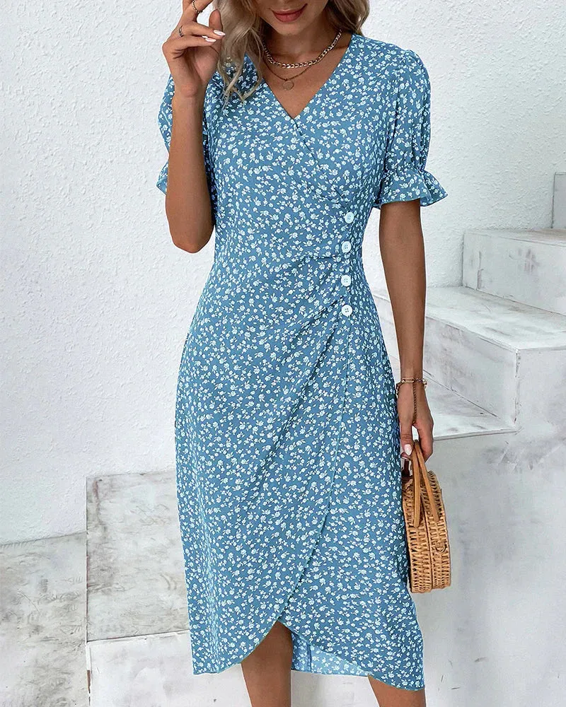 Tine - Short Sleeve Dress with Floral Print