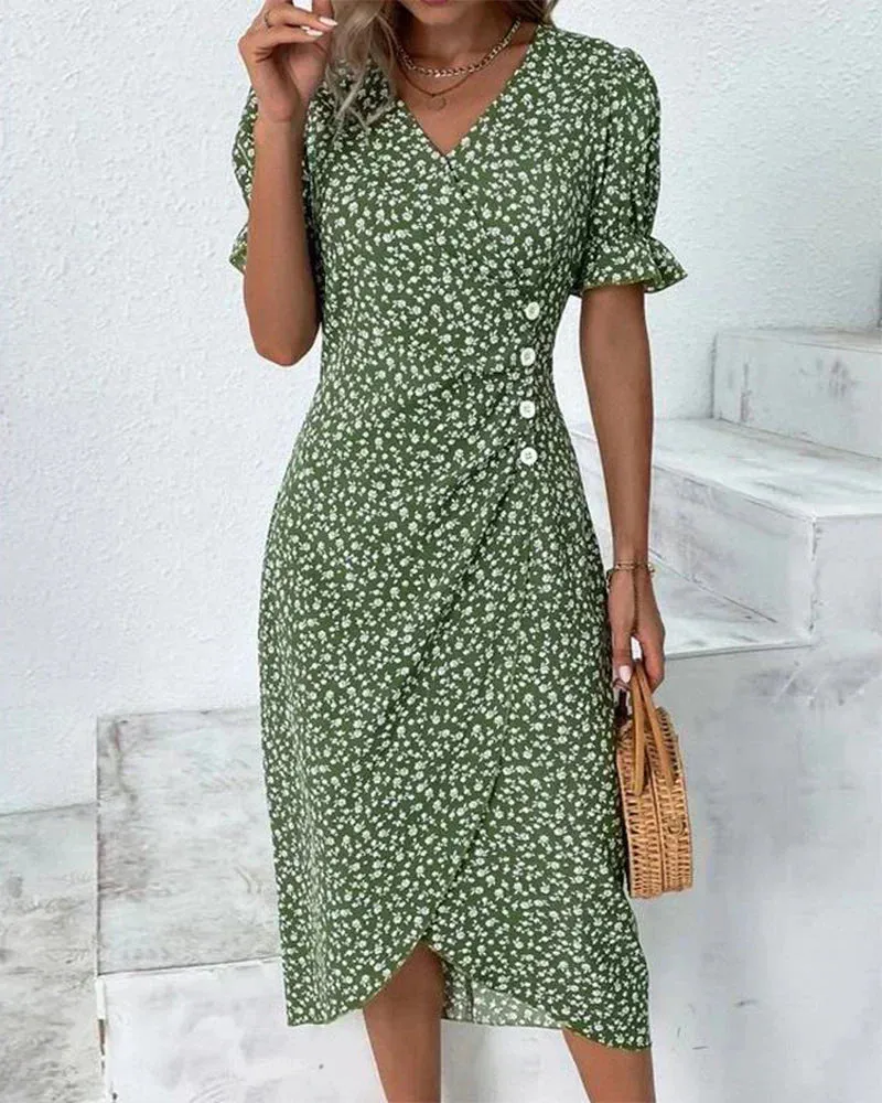 Tine - Short Sleeve Dress with Floral Print