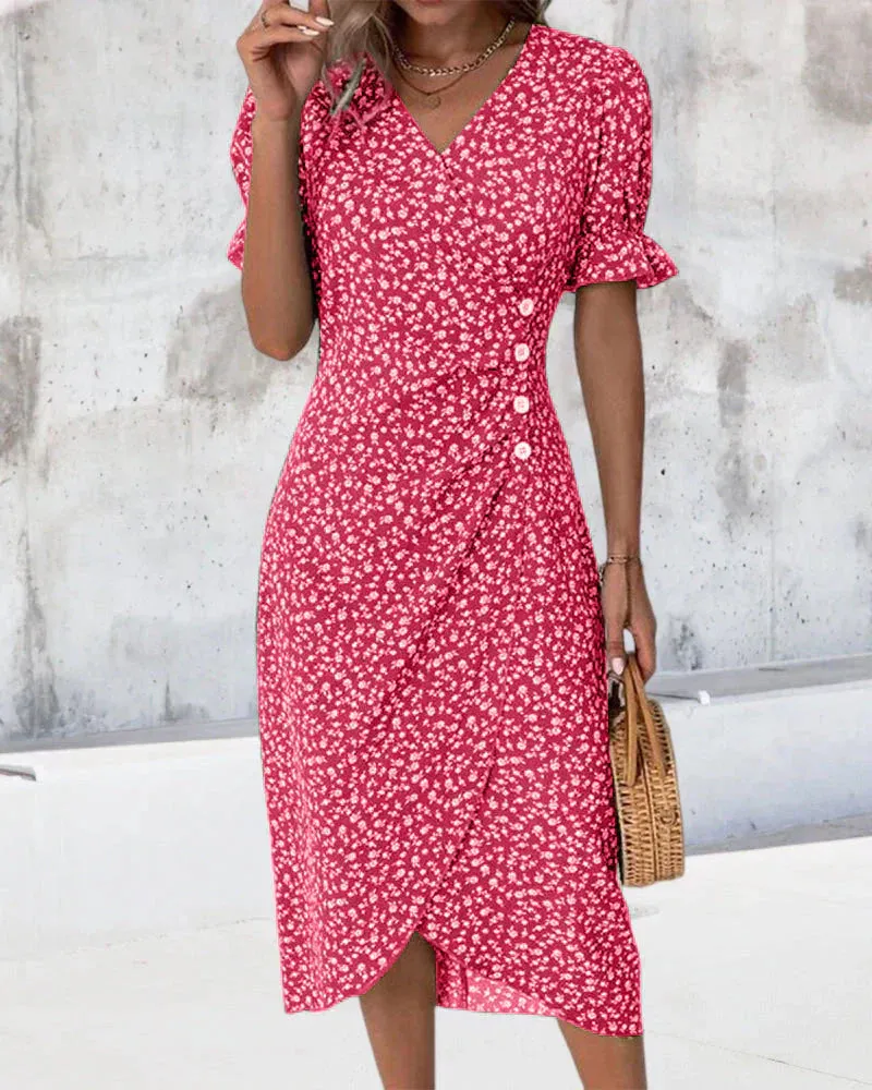 Tine - Short Sleeve Dress with Floral Print
