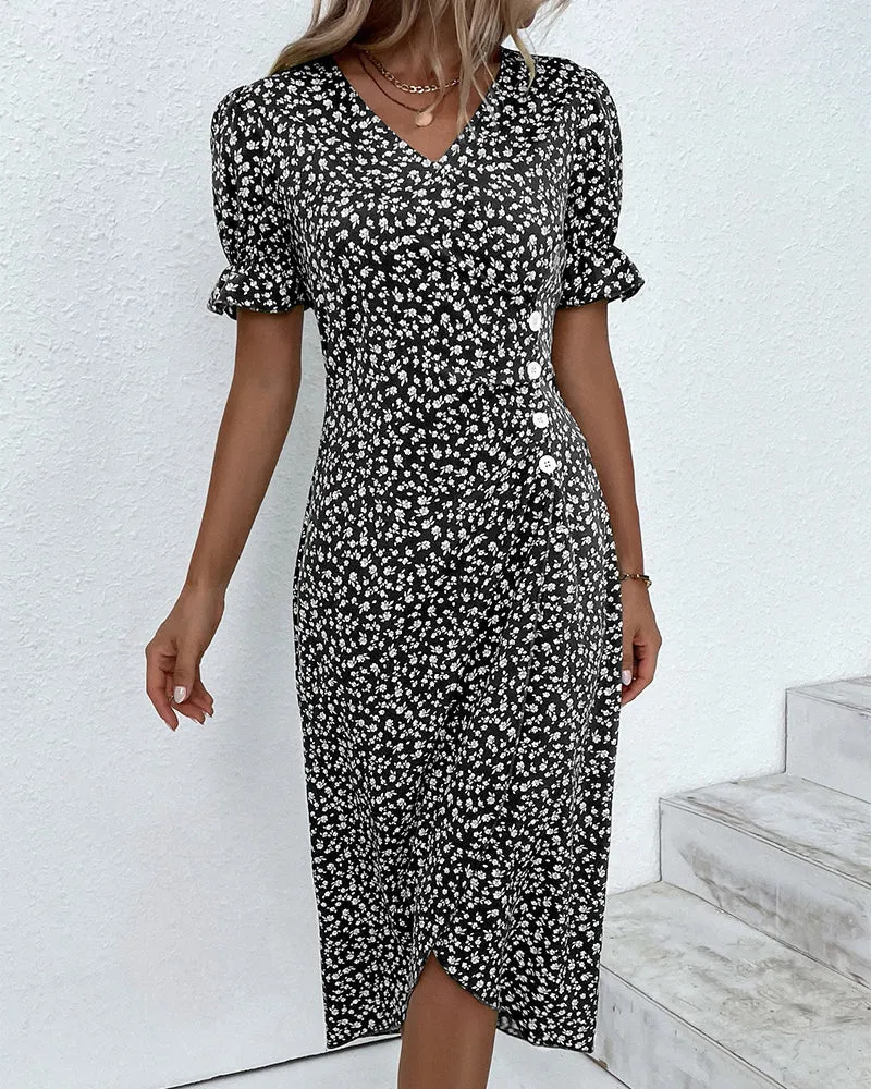 Tine - Short Sleeve Dress with Floral Print